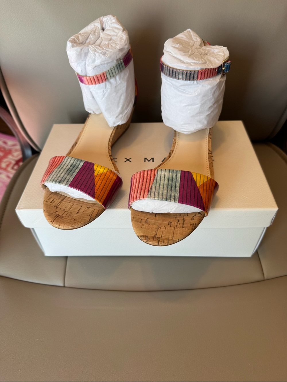 Alex Marie Multicolor Striped Cork Block Heel Sandals